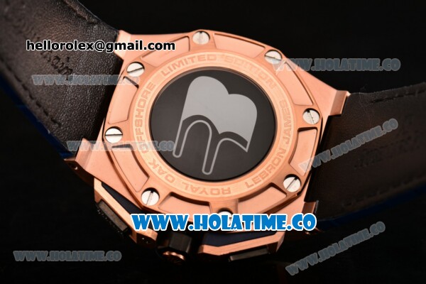 Audemars Piguet Royal Oak Offshore Chrono Miyota OS10 Quartz Rose Gold Case with Black Dial Steel Bezel and Arabic Numeral Markers - Click Image to Close